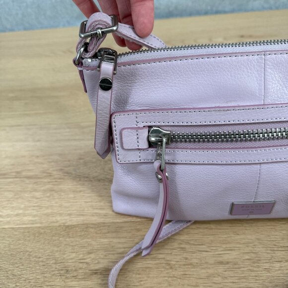 Fossil Dawson Leather Crossbody Bag Light Purple Lilac Top Zip Messenger Casual - Picture 3 of 15